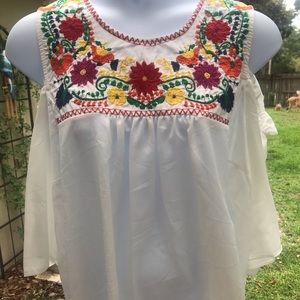 White Floral Boho Blouse 3X Defect